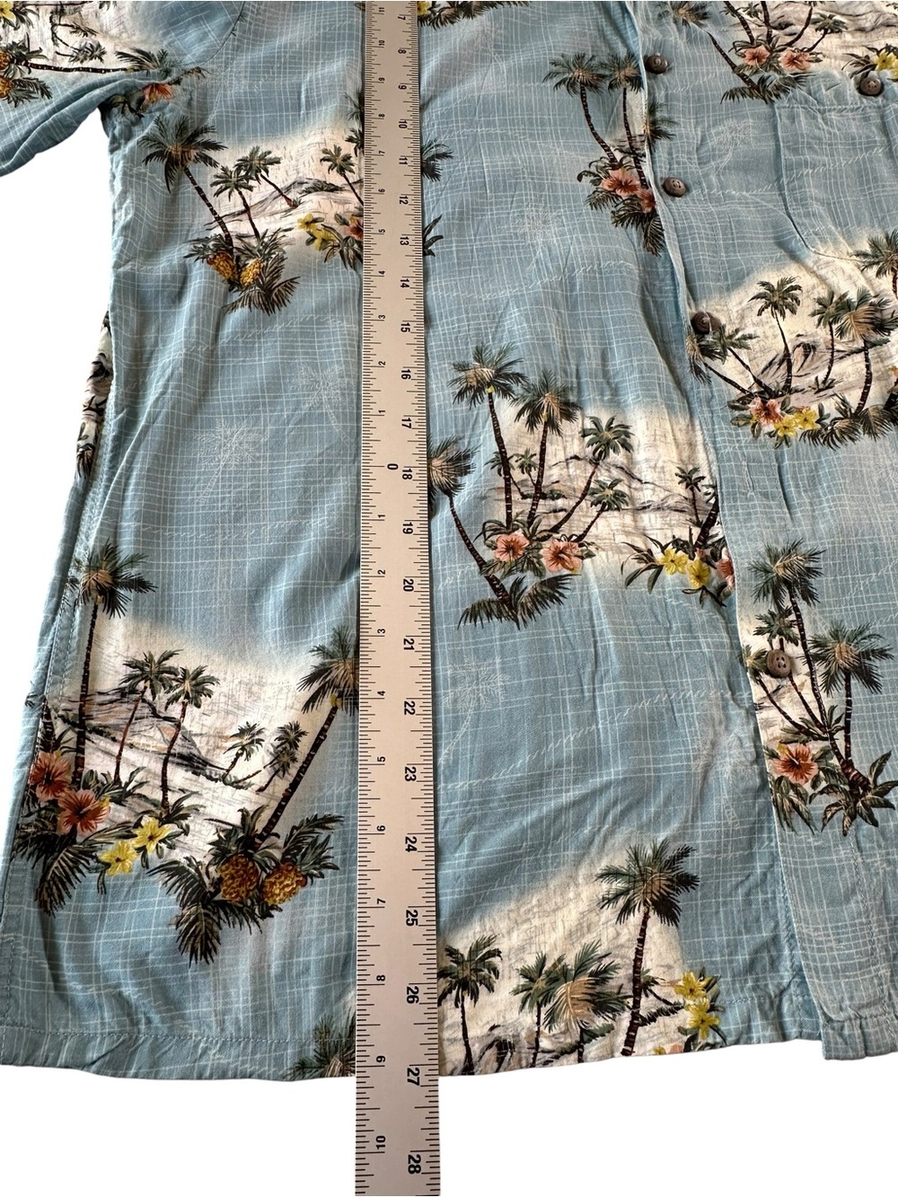 Men's Light Blue Island Print Short Sleeve Button-Down Shirt Large - Picture 6 of 7